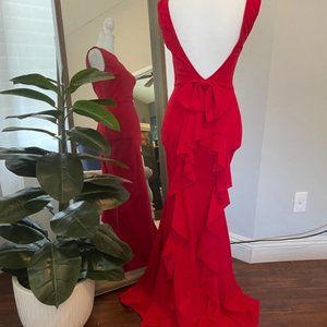 Fashion Nova Such A Lady Ruffle Dress, Bow & Ruffle, Red, XS, Deep V Back